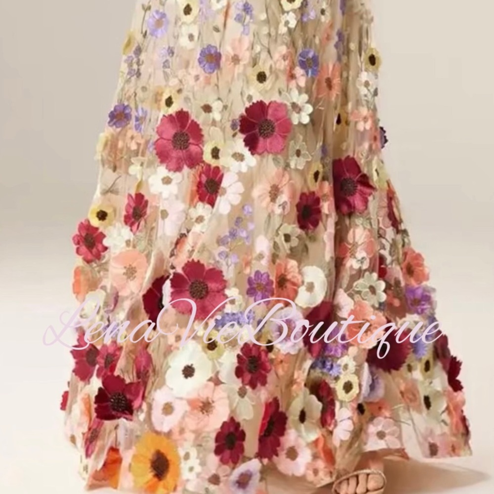 Lena Vie Hannah Dripping Embroidered Floral Long Luxury Dress, MADE TO ORDER - Picture 4 of 8